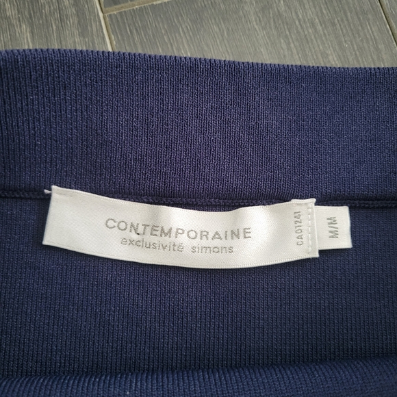 CONTEMPORAINE Simons Navy Wrap Style Midi Skirt Size M - Picture 4 of 8